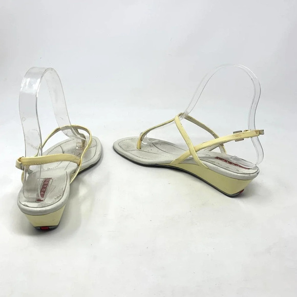 Prada Sport Thong Wedge Sandals in Yellow Leather Size US 6.5 *damaged - Picture 8 of 12